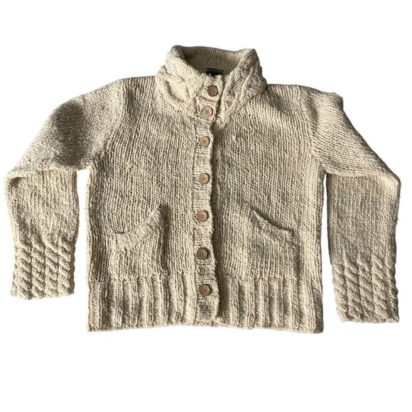 Carraig Donn Sweater Irish Hand Knit Wool Cardigan Women Large Cream Beige READ - Picture 1 of 16
